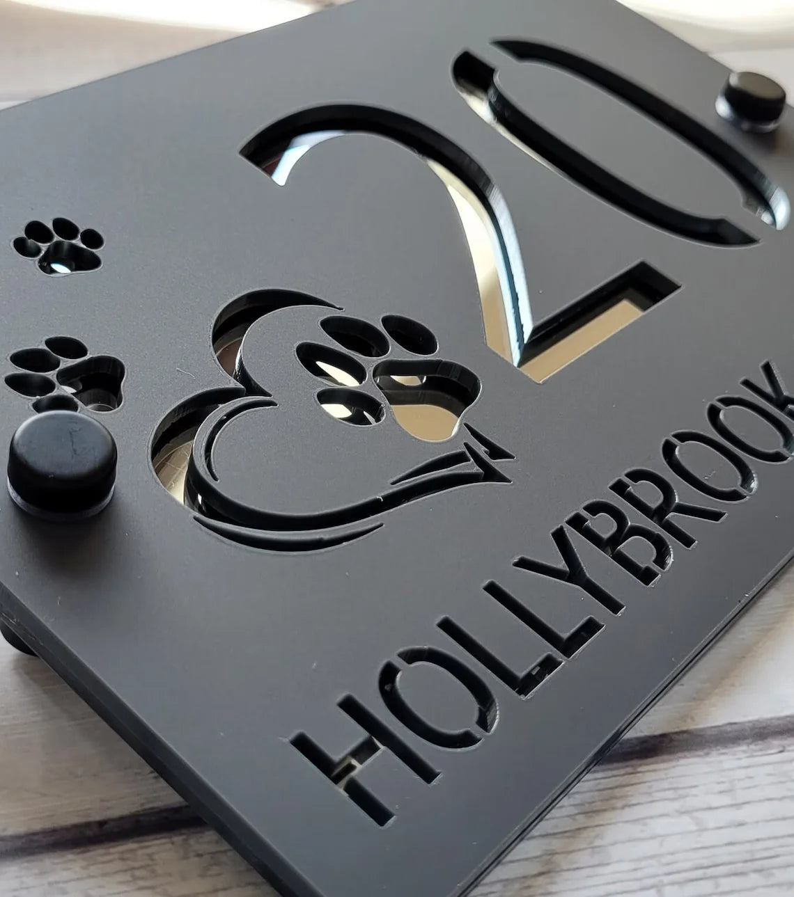 CUSTOM MODERN ACRYLIC HOUSE NUMBER STREET ADDRESS SIGN PAWS HEART PET SIGN