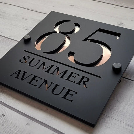 HOUSE SIGN ADDRESS CUSTOM SIGN LASER CUT ACRYLIC SILVER SCREWS NUMBER PLAQUE