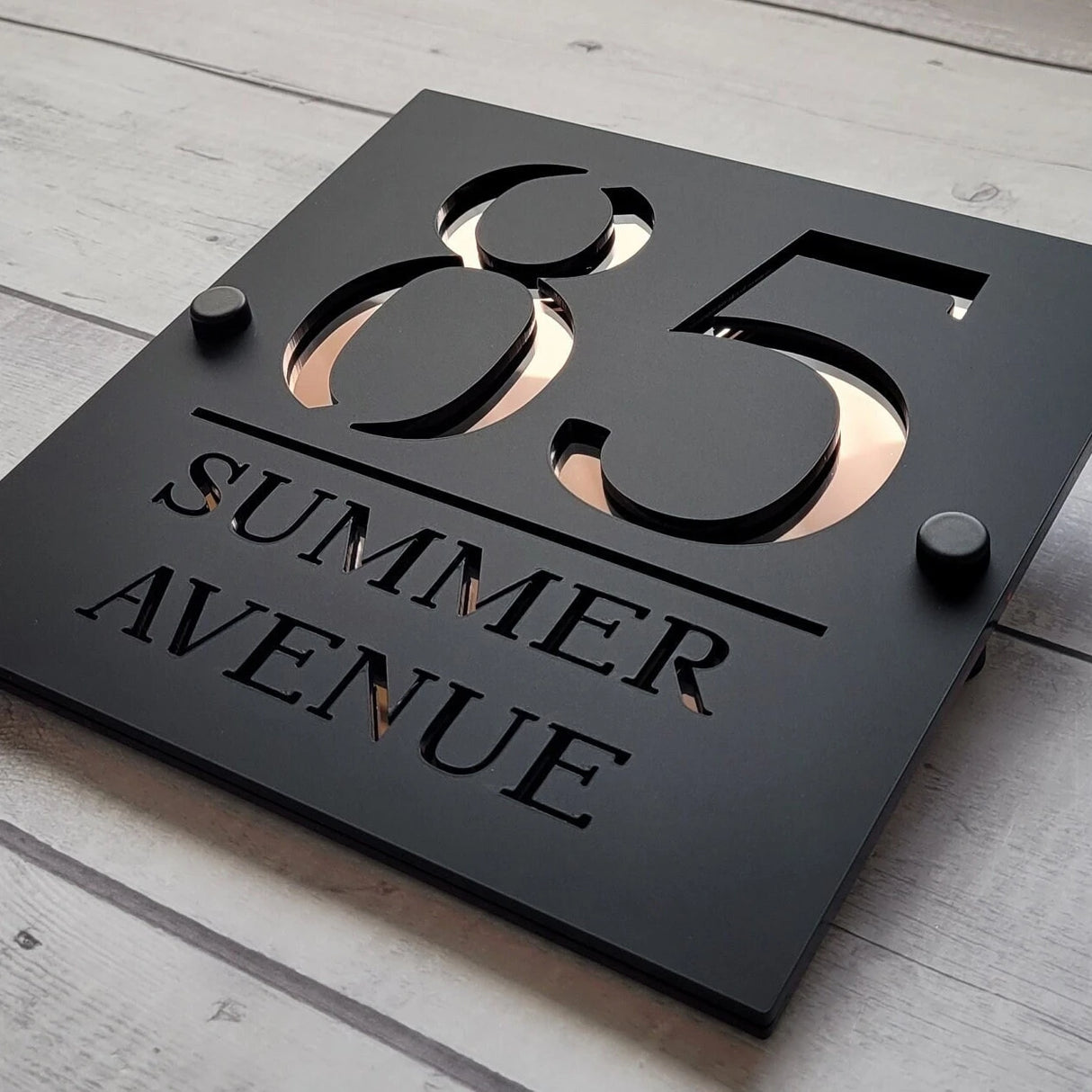 HOUSE SIGN ADDRESS CUSTOM SIGN LASER CUT ACRYLIC BLACK SCREWS NUMBER PLAQUE