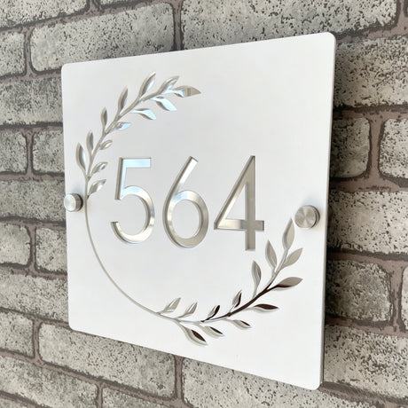 Custom Square Leaf Pattern Acrylic House Sign | Personalised Address Plaque