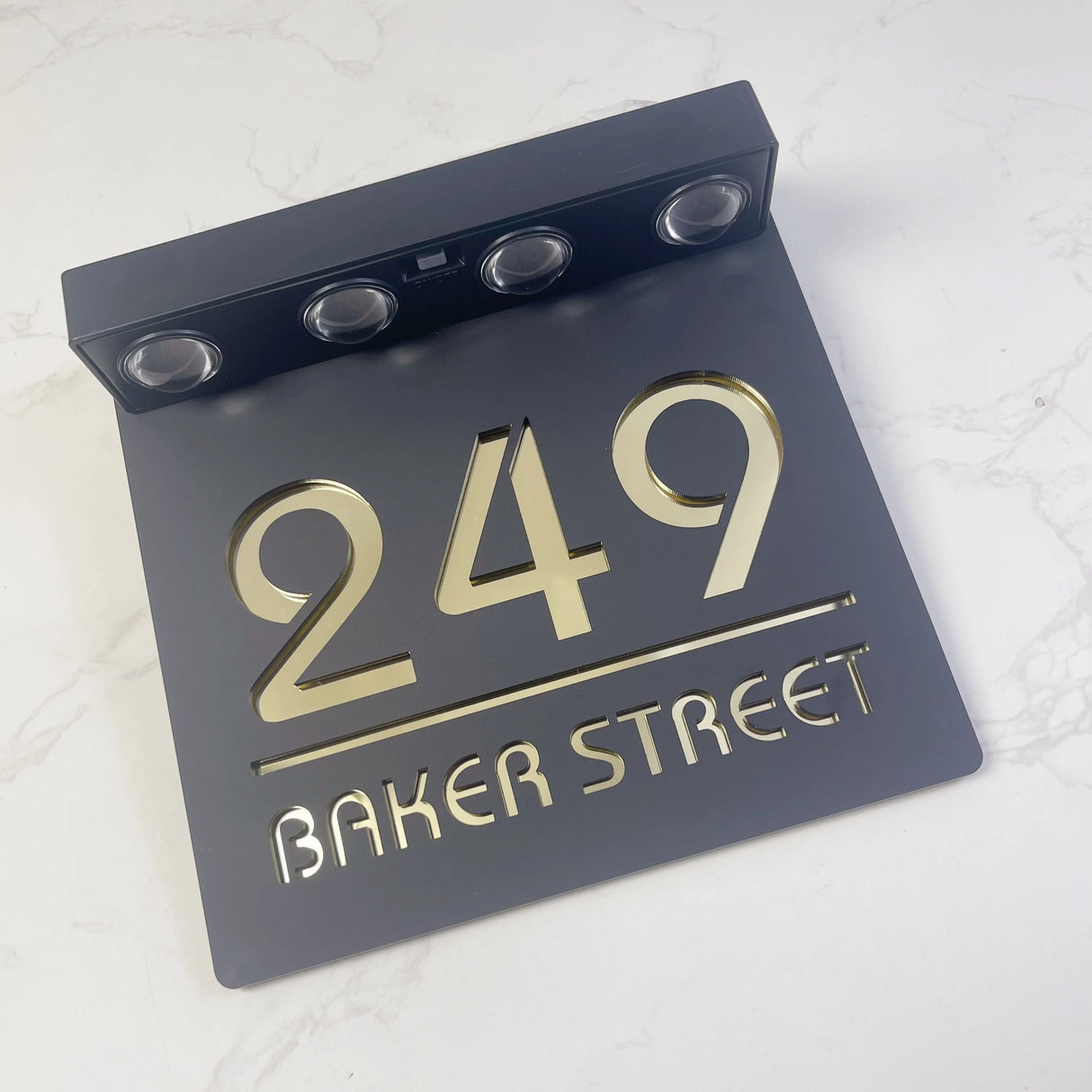 Custom Solar LED Square House Number Sign | Address Plaque