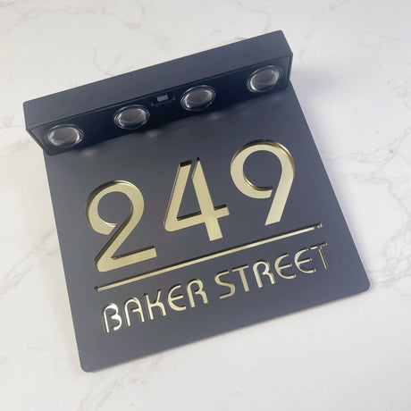 Custom Solar LED Square House Number Sign | Address Plaque