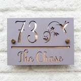 CUSTOM HOUSE SIGN NUMBER STREET SIGN HUMMINGBIRD MIRROR BACK ACRYLIC ADDRESS DOOR WALL PLAQUE