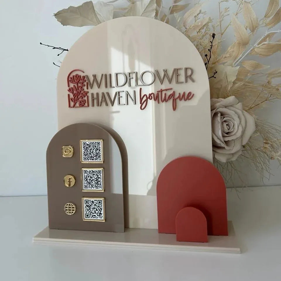 Custom Acrylic Multi QR Code Display Stand | Arched Design | 60 Colours
