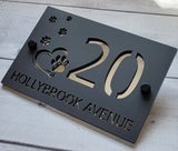 CUSTOM MODERN ACRYLIC HOUSE NUMBER STREET ADDRESS SIGN PAWS HEART PET SIGN