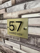 CUSTOM HOUSE SIGN GOLD NUMBER STREET SIGN GLASS EFFECT ACRYLIC ADDRESS DOOR WALL PLAQUE