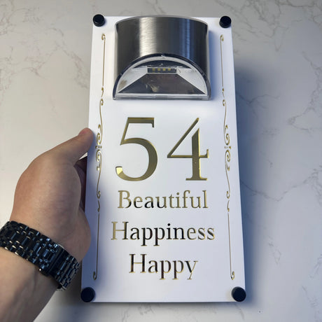 LED SOLAR DECORATIVE CUSTOM HOUSE SIGN NUMBER STREET SIGN ACRYLIC ADDRESS DOOR WALL PLAQUE