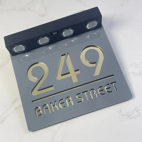 Custom Solar LED Square House Number Sign | Address Plaque