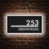 Custom LED House Number Sign | Black Stainless Steel Backlit Plaque