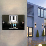 LED SOLAR RECTANGLE BLACK SILVER CUSTOM HOUSE SIGN NUMBER STREET SIGN ACRYLIC ADDRESS DOOR WALL PLAQUE