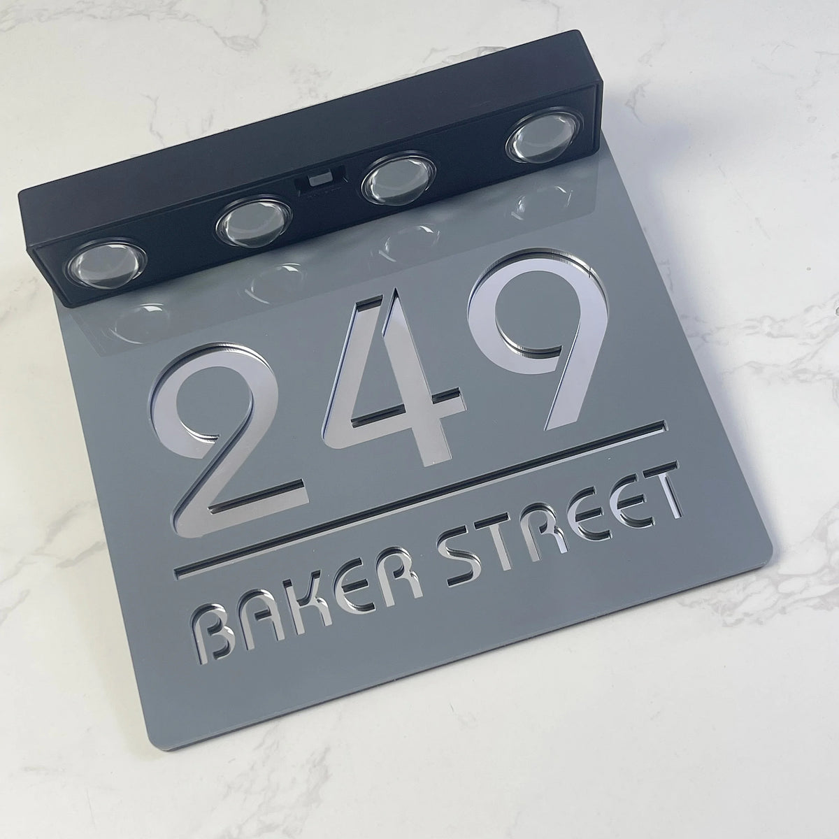 Custom Solar LED Square House Number Sign | Address Plaque