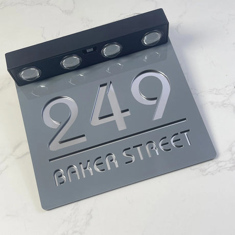 Custom Solar LED Square House Number Sign | Address Plaque