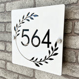 Custom Square Leaf Pattern Acrylic House Sign | Personalised Address Plaque