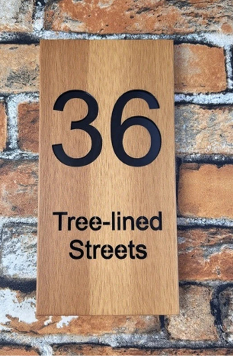 VERTICAL WOODEN WOOD LASER ENGRAVED OUTDOOR HOUSE SIGN NUMBER STREET HOUSE ADDRESS MAIL PLAQUE