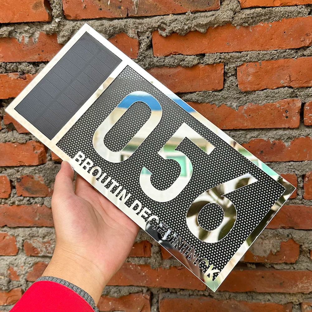 LED SOLAR CUSTOM HOUSE SIGN NUMBER STREET ACRYLIC SILVER GOLD ROSE GOLD ADDRESS DOOR WALL PLAQUE