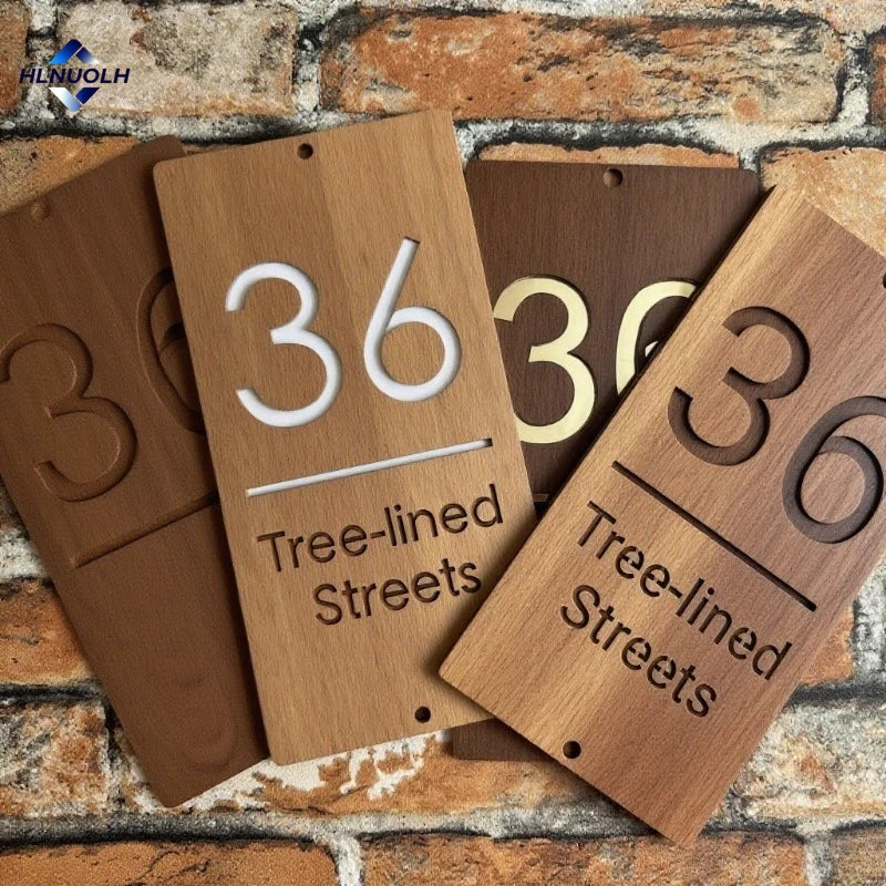 VERTICAL WOODEN WOOD LASER ENGRAVED OUTDOOR HOUSE SIGN NUMBER STREET HOUSE ADDRESS MAIL PLAQUE