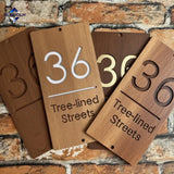 VERTICAL WOODEN WOOD LASER ENGRAVED OUTDOOR HOUSE SIGN NUMBER STREET HOUSE ADDRESS MAIL PLAQUE