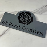 HOUSE SIGN ADDRESS CUSTOM SIGN FLOWER ROSE LASER CUT ACRYLIC NUMBER SILVER/ BLACK NAILS PLAQUE
