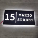 Custom LED House Number Sign | Black Stainless Steel Backlit Plaque