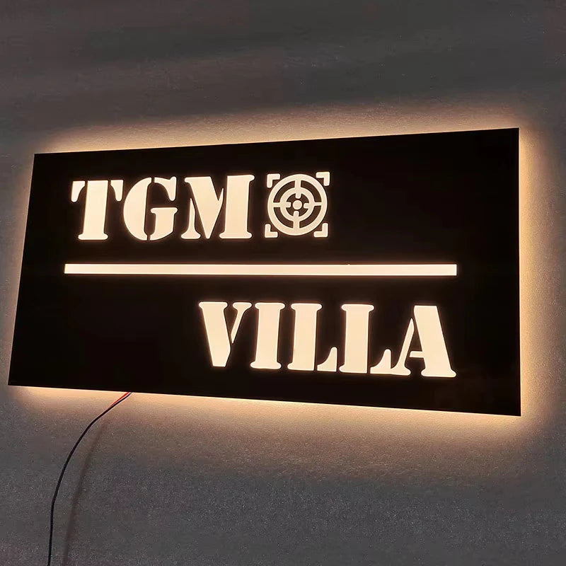 Custom LED House Number Sign | Black Stainless Steel Backlit Plaque