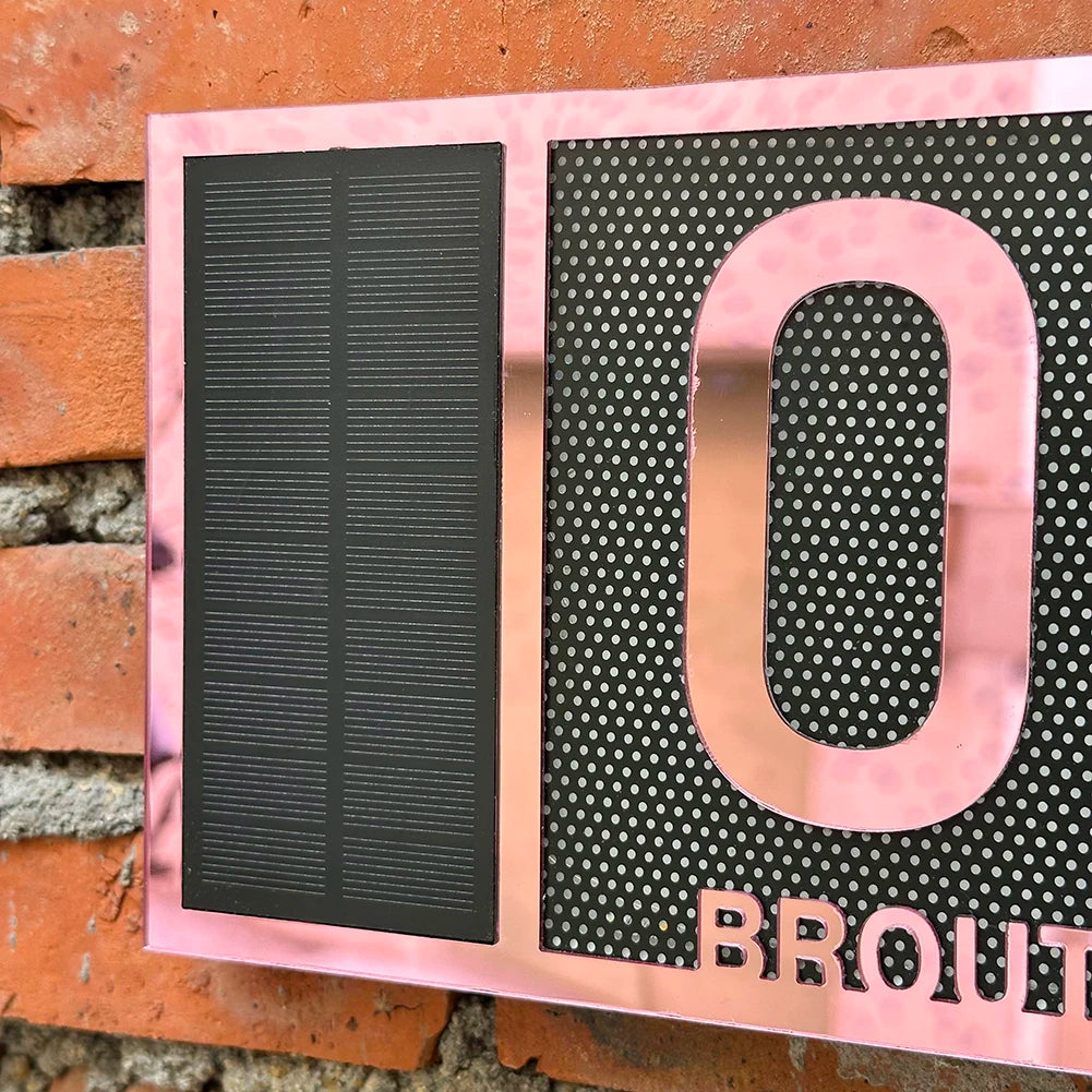 LED SOLAR CUSTOM HOUSE SIGN NUMBER STREET ACRYLIC SILVER GOLD ROSE GOLD ADDRESS DOOR WALL PLAQUE