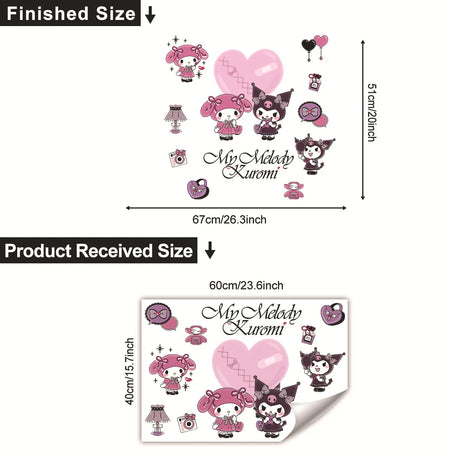 HELLO KITTY MY MELODY KUROMI PINK PURPLE WALL STICKER MURAL ART Decal