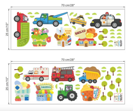TRUCKS CARS SHOPS POLIE CAR BAKERY TRACTOR TREES ICE CREAM 3D WALL STICKER MURAL ART Decal