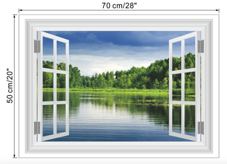 LAKE BY TREES FOREST WATER NATURE FAKE WINDOW LANDSCAPE PHOTOGRAPHY 3D WALL STICKER MURAL ART Decal
