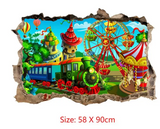 CARTOON TRAIN AMUSEMENT PARK CAROUSEL FERRIS WHEEL 3D WALL STICKER MURAL ART Decal
