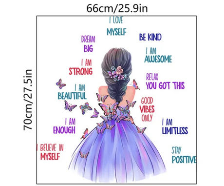 POSITIVE AFFIRMATIONS PURPLE BUTTERFLIES WOMAN SILHOUETTE 3D WALL STICKER MURAL ART Decal