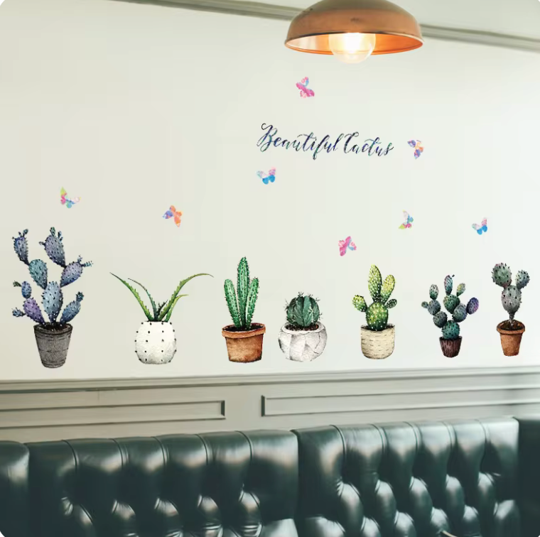 CACTUS PLANTS NATURE COLOURFUL BUTTERFLIES 3D WALL STICKER MURAL ART Decal