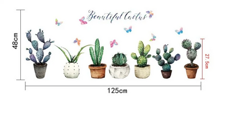 CACTUS PLANTS NATURE COLOURFUL BUTTERFLIES 3D WALL STICKER MURAL ART Decal