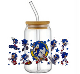 SONIC THE HEDGEHOG GLASS JAR TUMBLER CUP WITH LID, STRAW AND BRUSH