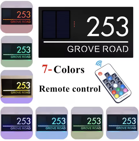 SOLAR LED HOUSE SIGN ADDRESS MULTI COLOUR COLOR SIGN CUSTOM LIGHT UP NUMBER PLAQUE