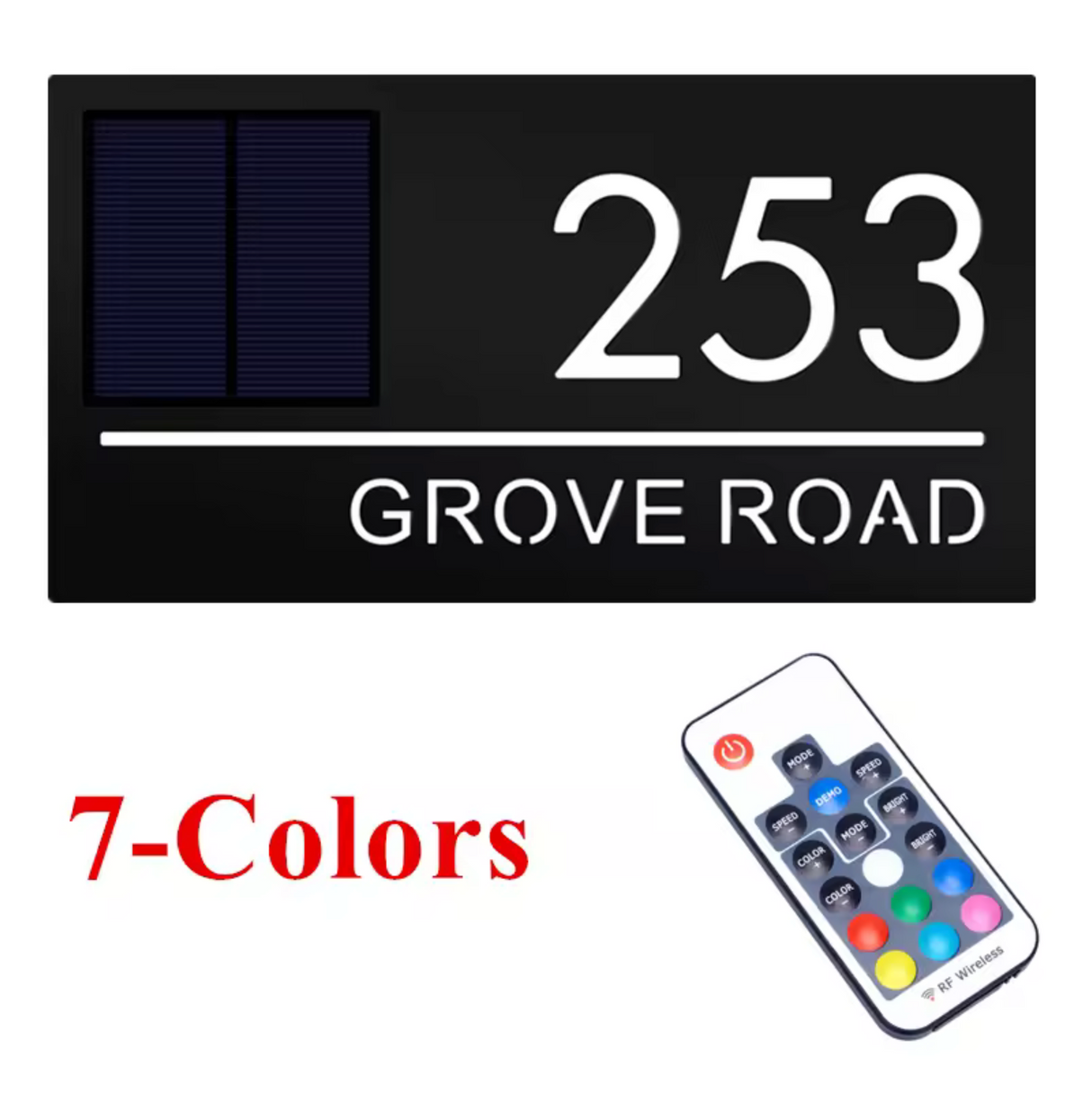 SOLAR LED HOUSE SIGN ADDRESS MULTI COLOUR COLOR SIGN CUSTOM LIGHT UP NUMBER PLAQUE
