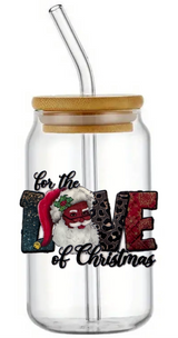 CHRISTMAS XMAS FESTIVE GLASS JAR TUMBLER NOVELTY CUP WITH LID, STRAW AND BRUSH