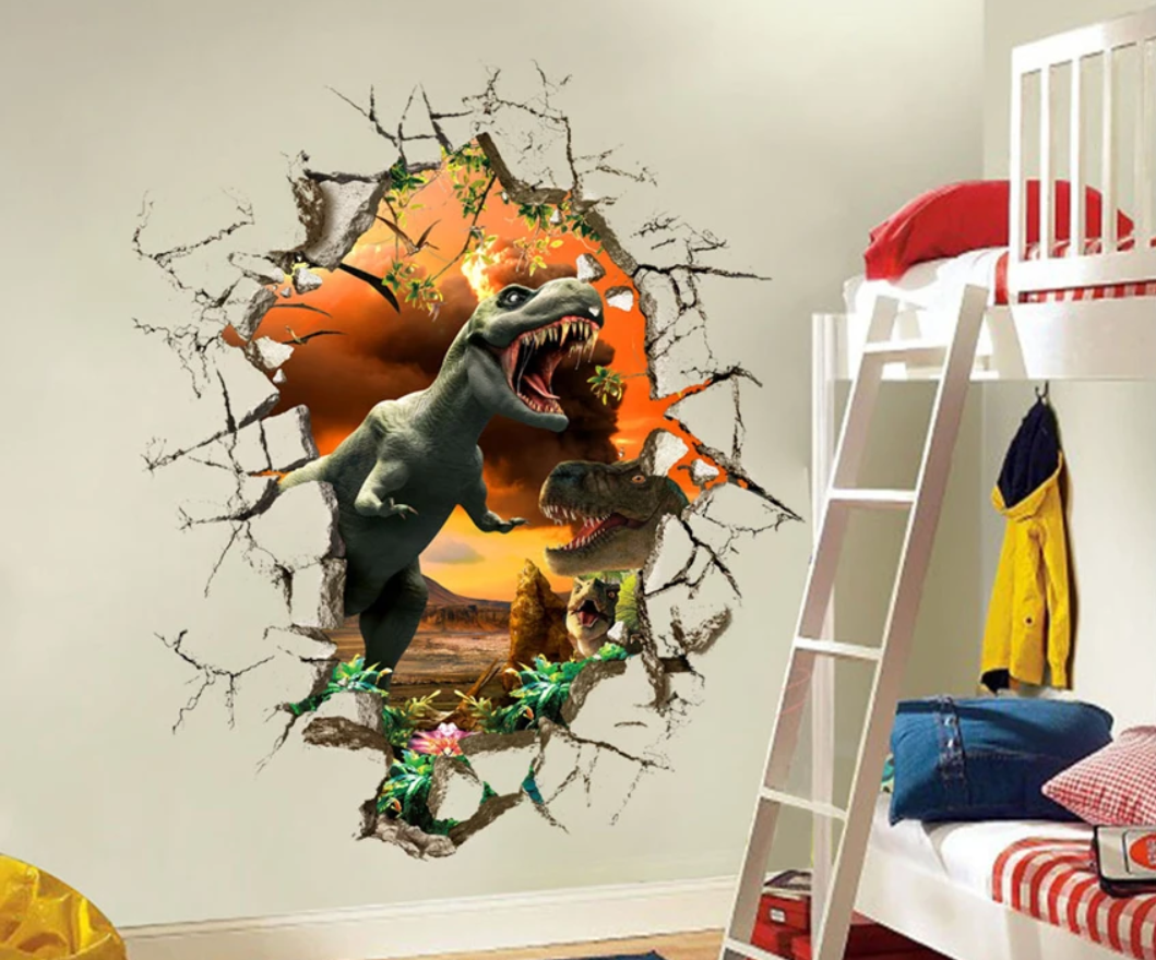 DINOSAURS T-REX WALL BREAK AT SUNSET 3D WALL STICKER MURAL ART Decal