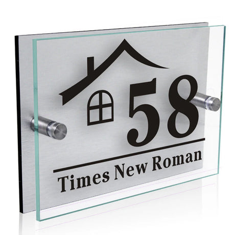 HOUSE SIGN ADDRESS MODERN SILVER ACRYLIC ALUMINIUM CAT HOUSE PAWS FLOWER NUMBER LASER CUT