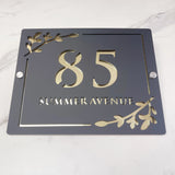 HOUSE SIGN ADDRESS CUSTOM SIGN LASER CUT ACRYLIC LEAF SCREWS NUMBER PLAQUE