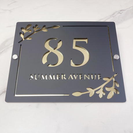 HOUSE SIGN ADDRESS CUSTOM SIGN LASER CUT ACRYLIC LEAF SCREWS NUMBER PLAQUE