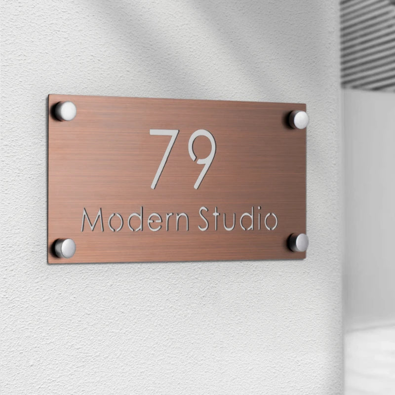 STAINLESS STEEL HOUSE NUMBER DOOR PLATE RED BRONZE CUSTOMISED STREET ADDRESS