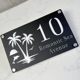 CUSTOM ISLAND PALM TREE SUNRISE DOLPHIN ACRYLIC HOUSE NUMBER SIGN SILVER SCREWS