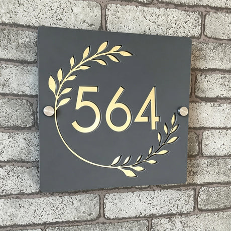 Custom Square Leaf Pattern Acrylic House Sign | Personalised Address Plaque