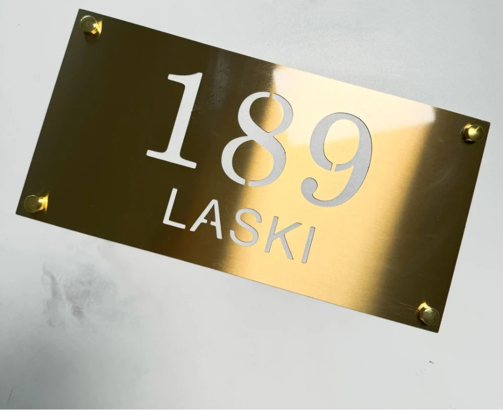 STAINLESS STEEL HOUSE NUMBER DOOR PLATE LASER CUT CUSTOMISED STREET ADDRESS