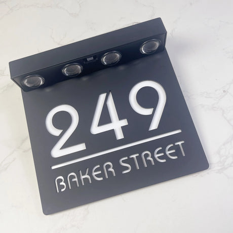 Custom Solar LED Square House Number Sign | Address Plaque