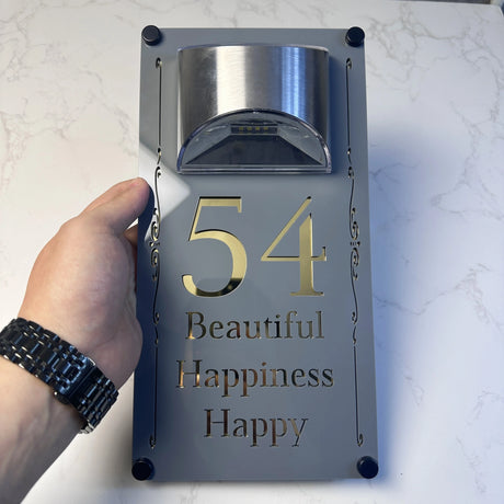 LED SOLAR DECORATIVE CUSTOM HOUSE SIGN NUMBER STREET SIGN ACRYLIC ADDRESS DOOR WALL PLAQUE