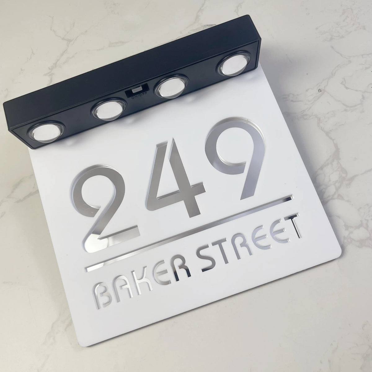 Custom Solar LED Square House Number Sign | Address Plaque