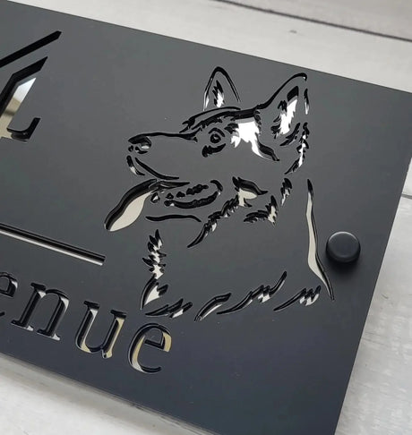 CUSTOM HOUSE SIGN NUMBER STREET DOG PUPPY SIGN ACRYLIC ADDRESS DOOR WALL PLAQUE