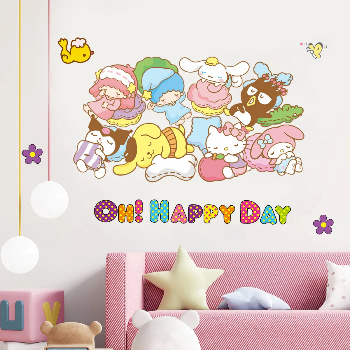 HELLO KITTY MY MELODY KUROMI PINK PURPLE WALL STICKER MURAL ART Decal