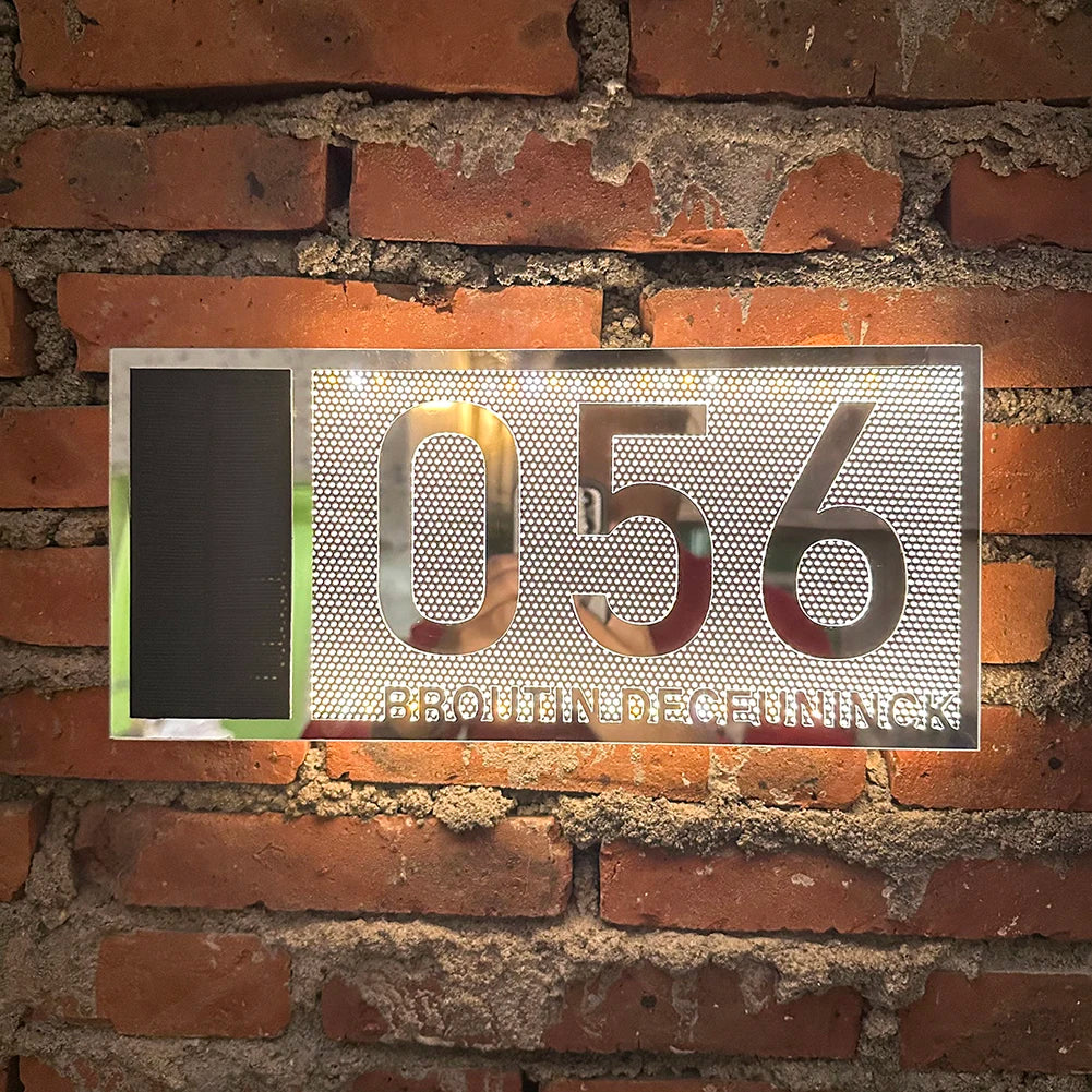 LED SOLAR CUSTOM HOUSE SIGN NUMBER STREET ACRYLIC SILVER GOLD ROSE GOLD ADDRESS DOOR WALL PLAQUE